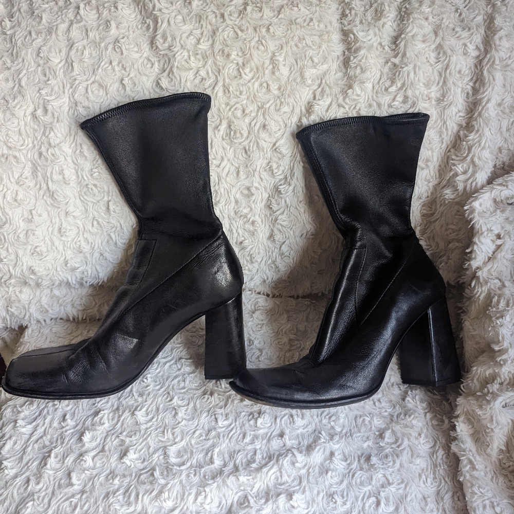 PRADA black leather mid calf boot sz 9.5 - Picture 7 of 16